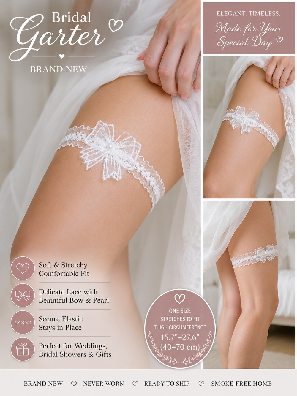 3 for $25 Brand New White Lace Bridal Garter Bow